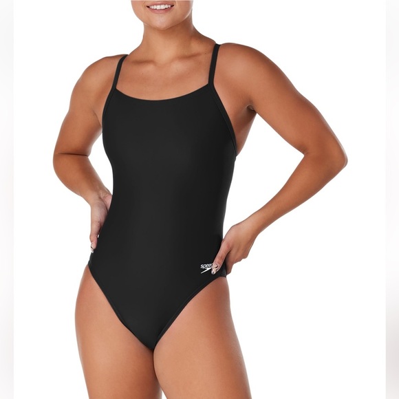 Speedo Women's Swimsuit One Piece Powerflex Eco Flyback Solid Black Sz 14 (40) - Picture 1 of 10